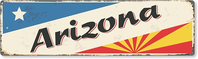 SmartSign 4 x 14 inch Arizona State Vintage Metal Sign, 40 mil Rustproof Aluminum with Clear Overcoat, Retro Wall Décor, Multicolor, Made in USA