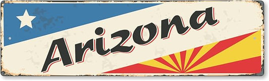 SmartSign 4 x 14 inch Arizona State Vintage Metal Sign, 40 mil Rustproof Aluminum with Clear Overcoat, Retro Wall Décor, Multicolor, Made in USA