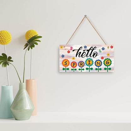 Hello Spring Sign – Hanging Farmhouse Wall Decor for Front Door, Kitchen, Living Room, Patio – Butterfly Indoor & Outdoor Holiday Decoration – House Warming Gifts New Home (Hello Spring 02)