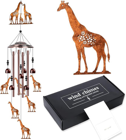 Giraffe Wind Chimes for Outside - Metal Windchimes Outdoors, Giraffe Gifts for Women/Men, Memorial/Birthday/Housewarming/Festival Gifts, Chimes for Garden Decor Patio Yard Outdoors