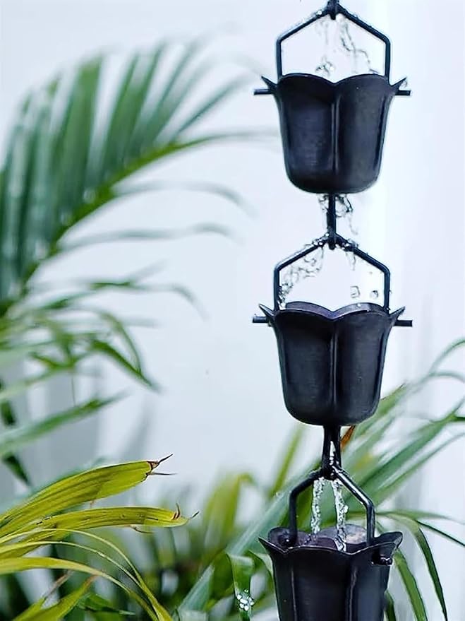 Pentagonal Rain Chain, Bell-Shaped Rain Chain for Gutter Downpipe, Garden Outdoor Decorative Rain Chain(Aluminum Alloy,2.4m/8ft)
