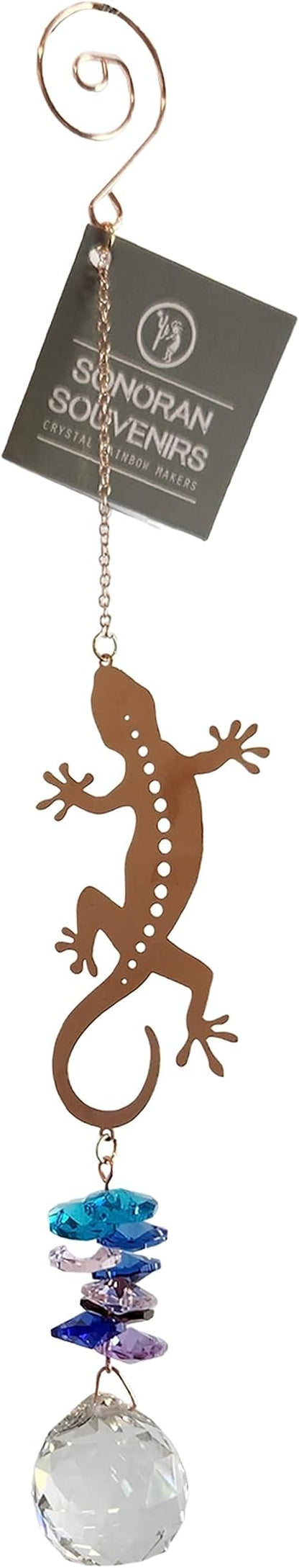 Crystal Gecko Sun Catcher Hanging Ornament - Metal Prism Rainbow Maker for Window Decor for House Warming Decoration Crystal Cascade Suncatcher - Feng Shui by Sonoran Souvenirs