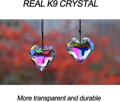 2PCS Simple Geometry Crystal Sun Catcher Prisms, stino Hanging Suncatchers with Glass Prism, Rainbow Maker for Windows, Balcony, Kitchen, Garden Decoration (1, Heart ABColor 2Pcs)
