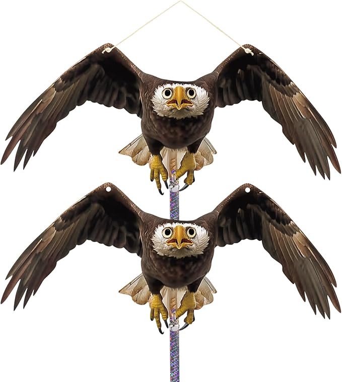 2PCS Hanging Fake Hawk to Keep Pigeon Away from Balcony with Reflective Tape Flat Plastic Hawk to Scare Pigeon Away from Porch Garden Owls to Scare Woodpecker Squirrel for House Fake Hawks Decor