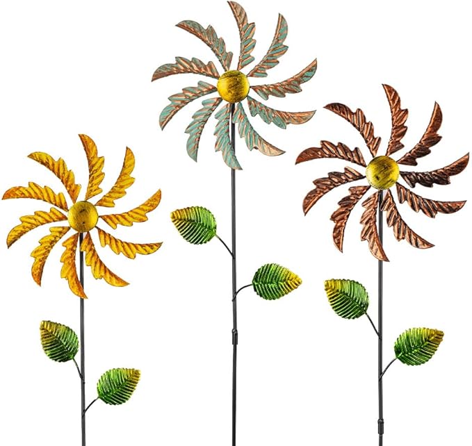 Stargarden 3Pcs Metal Wind Spinners, Garden Pinwheels for Yard, Small Windmills Decorative Garden Stakes for Yard Lawn Patio Outdoor