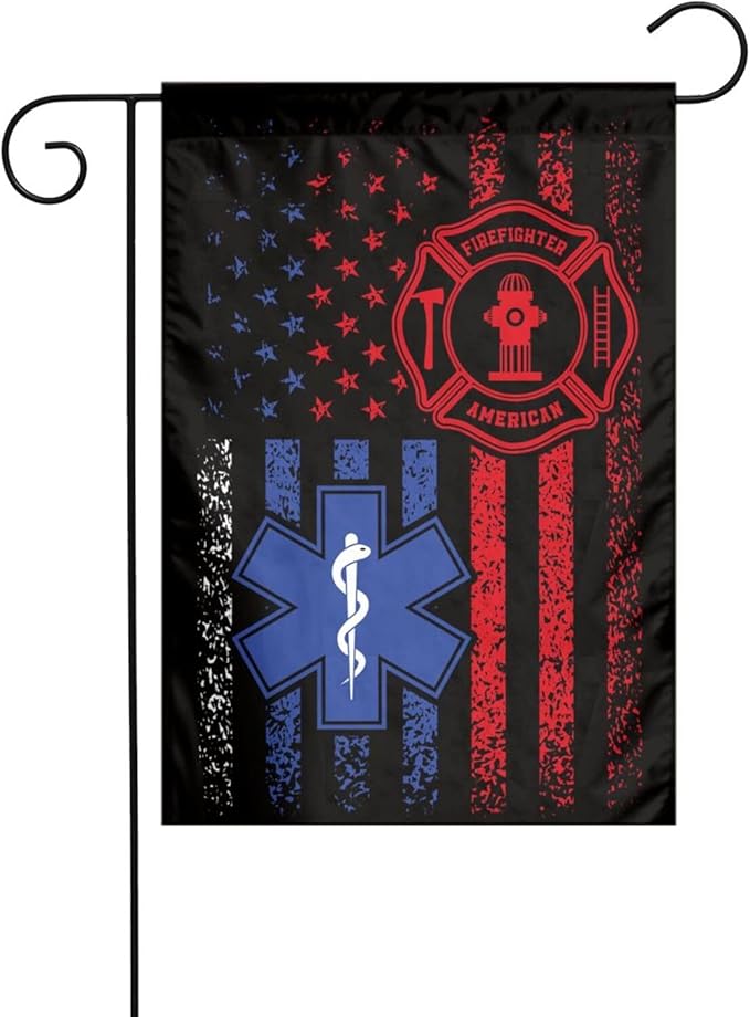 EMS Flag Firefighter Garden Flag Double Sided Vertical 12×18 Inch Banners Double Sided For Lawn Patio Yard Garden Home Outdoor Decor
