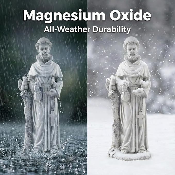St Francis Garden Yard Decor Statues 30.7 Inch Saint Francis of Assisi Catholic Christian Lawn Patio Outdoor Sculptures Magnesium Oxide Stone Garden Art Decorations，Grey