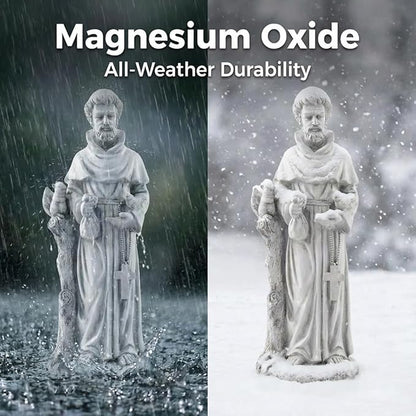 St Francis Garden Yard Decor Statues 30.7 Inch Saint Francis of Assisi Catholic Christian Lawn Patio Outdoor Sculptures Magnesium Oxide Stone Garden Art Decorations，Grey