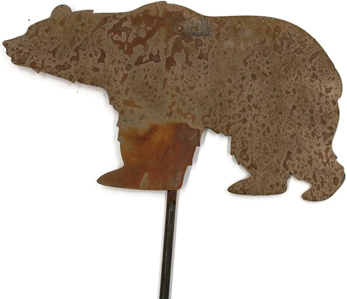 Animal Wildlife Style Steel Rustic or Powder Coated Metal Yard Stake (Bear 20" Tall, Naturally Rusted)