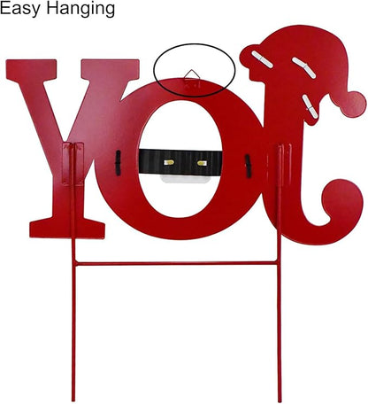 Christmas Joy Garden Stake, Metal Joy Sign Hanging Wall Decor, 19"H Xmas Yard Sign Merry Christmas Outdoor Decorations for Garden Lawn Patio Lawn Pathway (red joy)