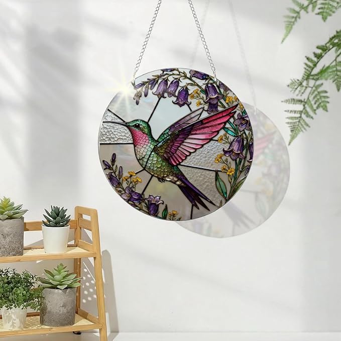 Hummingbird Acrylic Suncatcher, Hand-Painted Sun Catcher Garden Hangings, Decorative Hanging Suncatchers for Home Garden Decoration, Housewarming Gift for Bird Lovers