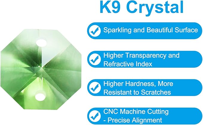 PATIKIL K9 Crystal Octagon Beads 2 Holes Pendants, 60 Pack 14mm Chandelier Prisms Parts Ornaments Hanging Beads for DIY Arts Crafts Decoration, Light Green
