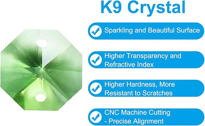 PATIKIL K9 Crystal Octagon Beads 2 Holes Pendants, 60 Pack 14mm Chandelier Prisms Parts Ornaments Hanging Beads for DIY Arts Crafts Decoration, Light Green