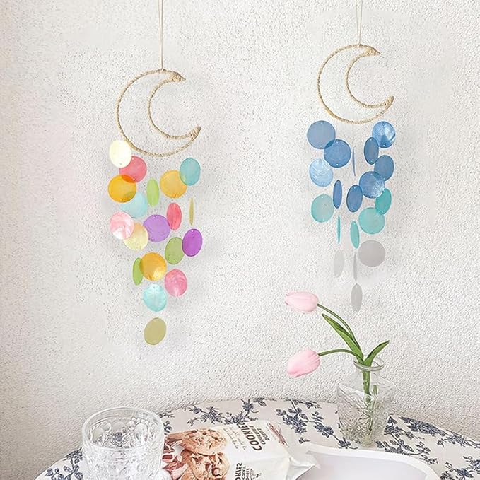 Wind Chimes for Outside,Handcrafted Capiz Shells Wind Chime for Indoor/Outdoors,Garden Decoration of Coastal Style,Great Gift for Shells Wind Chimes Lovers and More (Blue)