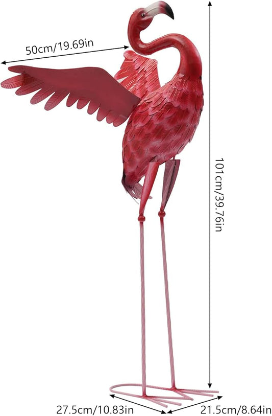 Outdoor Flamingo Garden Statues Set of 1/2/3, Metal Lawn Art Decorations with Rustproof Iron, Lifelike Tropical Bird Sculpture for Yard Patio Terrace Wedding Birthday Gift