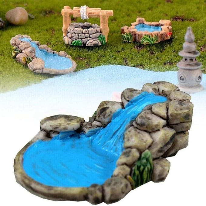Blue DIY Miniature Mini Water Pool Fairy Garden Lawn Ornament for Mountain Dollhouse Decor Craft Outdoor Statues Antique European Village Character and Manor Style,Garden Sculptures and Statues