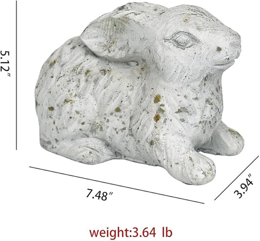 Garden Rabbit Statue Cement Bunny Decor Easter Bunny Figurines for Home Outdoor Garden Statues Cement Sculpture for Yard Patio Lawn Ornament, White
