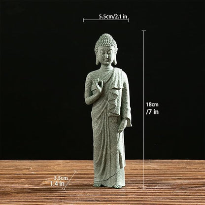 Mini Buda Meditating Buddah Statue-Natural Sandstone Stone -Handmade for Zen Garden Fish Aquarium Tank Yoga Bonsai Micro Landscape Spiritual Fengshui Praying Shui Chakra Decor (standing right hand)