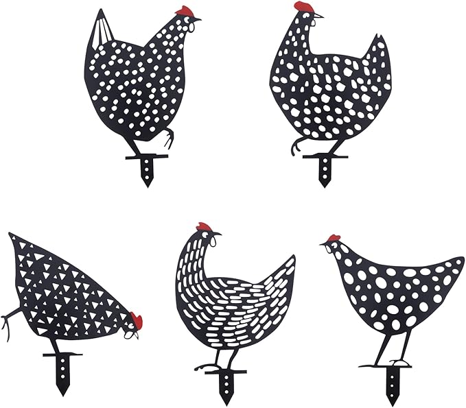 AOZITA 5 PCS 13 inch Metal Chicken Yard Art Garden Decorative Stake Hollow Out Rooster Animals Silhouette Statue Decor, Pathway, Floor, Garden, Lawn, Outdoor Decoration
