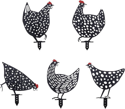 AOZITA 5 PCS 13 inch Metal Chicken Yard Art Garden Decorative Stake Hollow Out Rooster Animals Silhouette Statue Decor, Pathway, Floor, Garden, Lawn, Outdoor Decoration