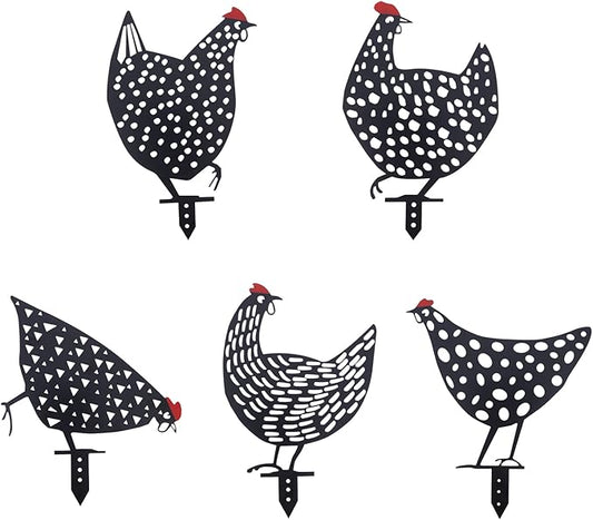 AOZITA 5 PCS 13 inch Metal Chicken Yard Art Garden Decorative Stake Hollow Out Rooster Animals Silhouette Statue Decor, Pathway, Floor, Garden, Lawn, Outdoor Decoration