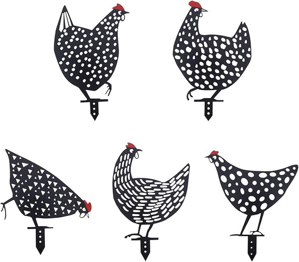 AOZITA 5 PCS 13 inch Metal Chicken Yard Art Garden Decorative Stake Hollow Out Rooster Animals Silhouette Statue Decor, Pathway, Floor, Garden, Lawn, Outdoor Decoration