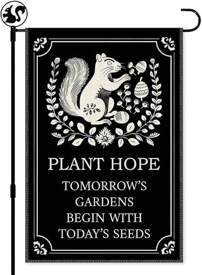 Plant Hope Tomorrow's Gardens Begin With Today's Seeds Garden Flag Banner, Double Sided Farmhouse Outdoor Lawn Decor Yard Flag Gifts, Funny Squirrel Gardening Gifts, Nature-Themed Flags