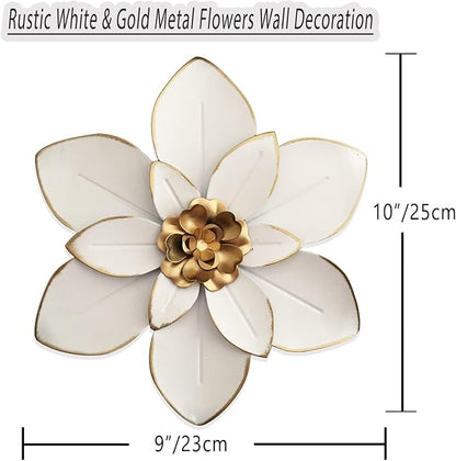 Metal Flower Wall Art Decor, 10“ Rustic Modern Floral Sculpture, Distressed Iron Wall Hanging Home Decoration Accent Artworks for Indoor Kitchen Bedroom Living Room Office Outdoor Garden Patio