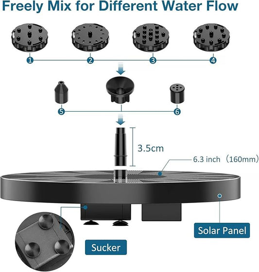 Solar Fountain Pump for Bird Bath, Floating Solar Water Fountain with Adjustable Spray Outdoor Water Feature for Garden Pond Patio Bird Bath Fountain Decoration (1PC)