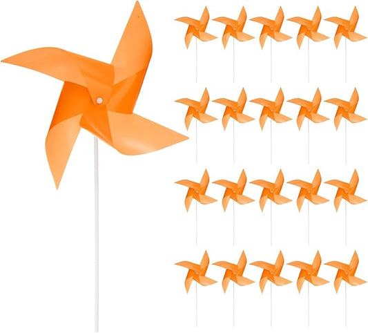 HARFINGTON 50pcs Windmills for The Yard Garden 17" x 11" 4 Leaves Pinwheels Wind Mills Spinners Windproof Waterproof Bird Devices with Stakes for Patio Decor, Orange