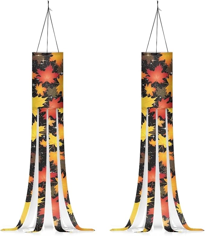 Autumn Red & Yellow Maple Leaves Windsock Flag Outdoor Hanging Lightweight Durable Fabric Home Yard Patio Lawn Garden Party Fall Thanksgiving Decor