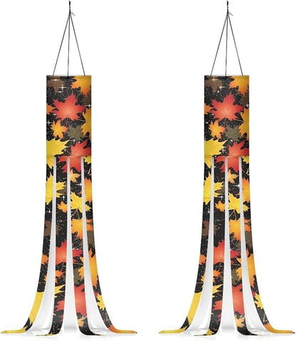 Autumn Red & Yellow Maple Leaves Windsock Flag Outdoor Hanging Lightweight Durable Fabric Home Yard Patio Lawn Garden Party Fall Thanksgiving Decor