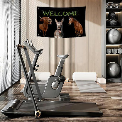 Farm Animals Welcome Flag 3X5FT, Farm House Flags, Horse Donkey Cattle eme Banner,Both Sides Printed, Men Women Banner,Vibrant Colors, Double Stitched with 2 Brass Grommets, Bar Garden Street Decoration, GYM, Office Decor,Indoor Outdoor Use,Gifts. (H-D...