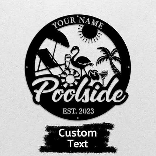 MeMate Personalized Outdoor Sign - Flamingo House Decor for Porch Deck Backyard Patio Pool
