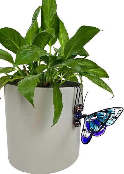 Metal Butterfly Flower Pot Huggers Dreamy Butterflies Planter Hanging Figurines with Color Beads Fill the Body 3.5 Inch Iron Insect Garden Art Sculptures Statues Hanger Ornaments for Yard Fence (E)