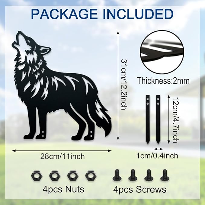 WADORN Howling Wolf Metal Decorative Garden Stakes, Wolf Garden Outdoor Statues Silhouette Wild Animal Stakes Outdoor Wolf Stakes Metal Animal Garden Statues for Lawn Ornaments Yard Patio Garden