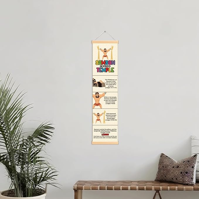 Samson Strength Banner, Church Banner, Christian Rustic Hanging Door Flag, Farmhouse Decorations Outdoor Indoor, Church Activity Decor, Bible Lesson, Scripture and Words Decorations