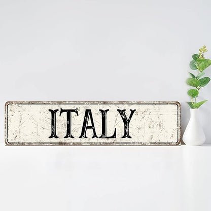 Madcolitote Vintage Italy Wood Sign Italy Street Signs Customized Rustic Wooden Wall Art Farmhouse Wall Decor Kitchen Wall Hanger Retro Decoration Sign Housewarming Gift 6x24in
