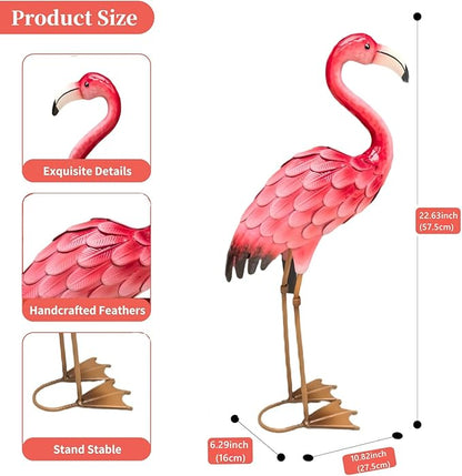 Ratuor Metal Flamingo Yard Decor Garden Statues,Outdoor Pink Flamingo for Backyard Patio Porch Decoration,Valentine's Day,Wedding,Party,Lawn Decorations (2)