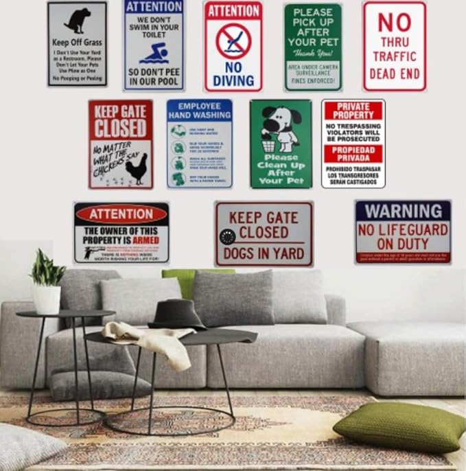 Warning Plaque Wall Decor Electric Gate Keep Away, Peligro Porton Electrico, Adhesive and Labels Metal Tin Signs Outdoor & Indoor Safety Sign 12 X 16 Inch