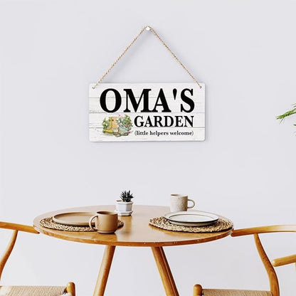 Oma Gifts Outdoor Garden Wooden Sign Decor, Indoor Garden Decoration Hanging Signs 12x6 Inches, Outdoor Porch Yard Wall Art Decor Sign, Mother's Day Gifts Birthday Gift for Mom Grandma
