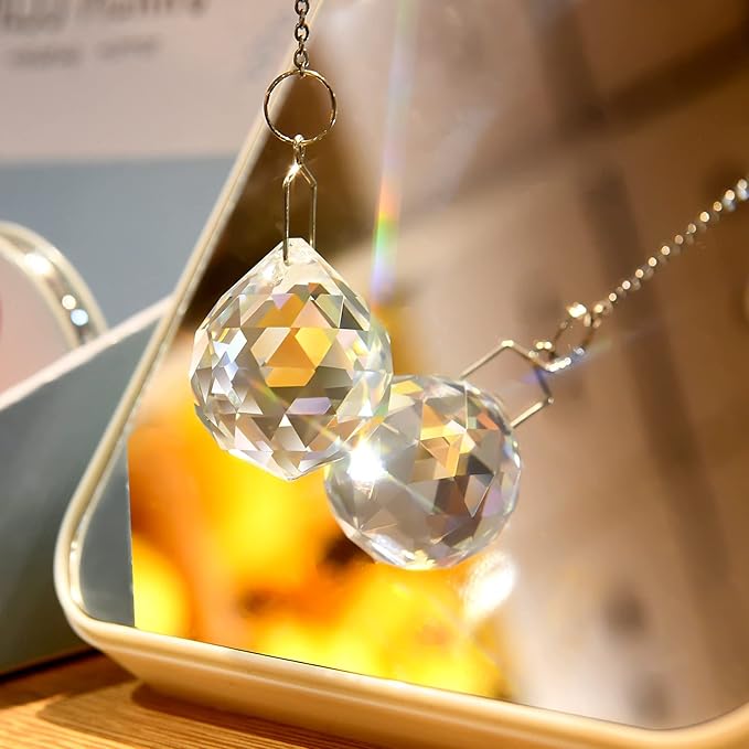MerryNine 4 Pcs Clear Crystal Ball Prism Sun Shine Catcher Rainbow Pendants Maker, Hanging Crystals Prisms for Windows, for Feng Shui, for Gift (30mm/50mm- 4pcs)
