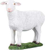 White Standing Lamb Garden Statue, Decorative Resin Sheep Figurine on Grass Base, Farmhouse Animal Outdoor Decor