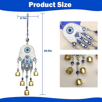 Evil Eye Metal Wind Chimes with Bell, Handing Wind Chime for Home Decoration Accessories, Blue Lucky Evil Eye Wall Decor Pendant for Indoor