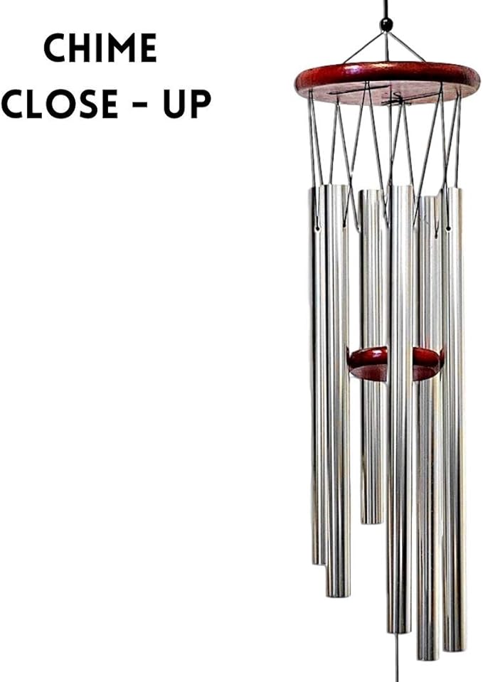 Wind Chimes - Wood and Silver Metal Windchimes - 37" Long - Wooden Wind Catcher for Home & Garden - Ideal for Porch and Garden