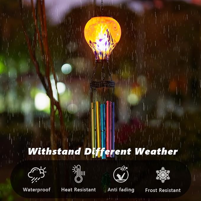 Starsoul Solar Wind Chimes for Outside, Colorful Speckle Hot Air Balloon Wind Chime with Flickering Flame, Outdoor Glass Windchimes for Garden Yard Decor, Gift for Mother's Day
