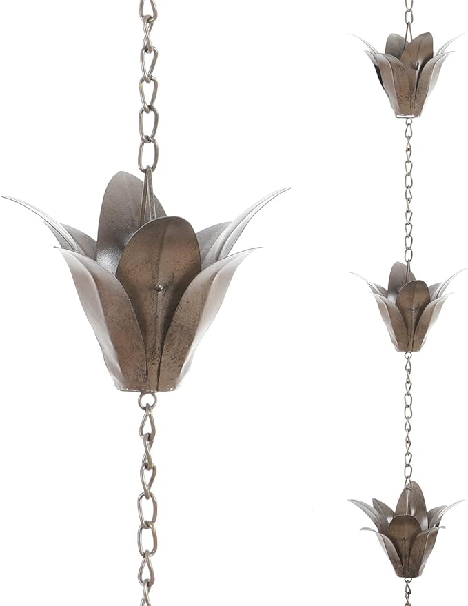 TZSSP 8.5 ft Rain Chain for Gutters - Flower Style & Weatherproof Rain Chain Adapter, Easy Installation