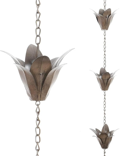 TZSSP 8.5 ft Rain Chain for Gutters - Flower Style & Weatherproof Rain Chain Adapter, Easy Installation