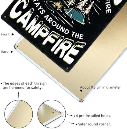 Vintage Metal Funny Camping Tin Sign-What Happens Around The Campfire Stays Around The Campfire Outdoor Porch Patio Home Kitchen Garden Bar Poster Retro Decor Art 8X12 Inch Wall Decor
