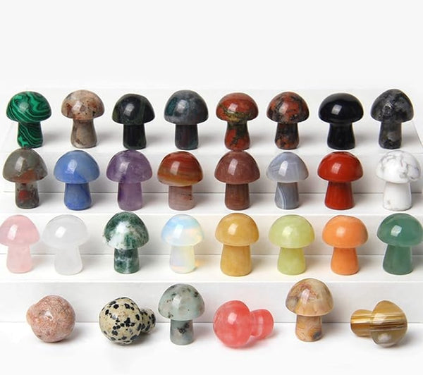 15PCS Assorted Color Natural Stones Mushroom Sculpture Decor Crystal for Home Crafts Flower Pot Gemstone Mini Mushroom Hand Making Yard Decoration